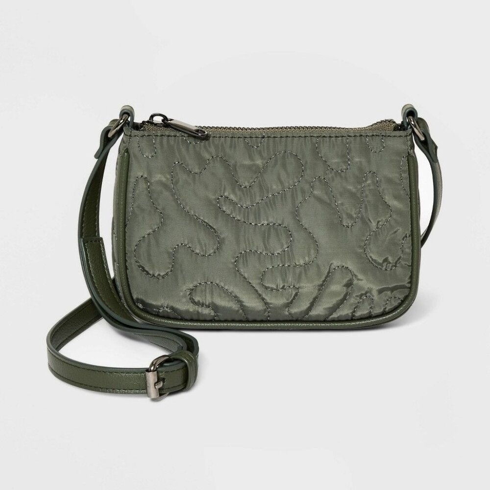 NEW Wild Fable Quilted Crossbody Purse Olive Green With Adjustable Straps